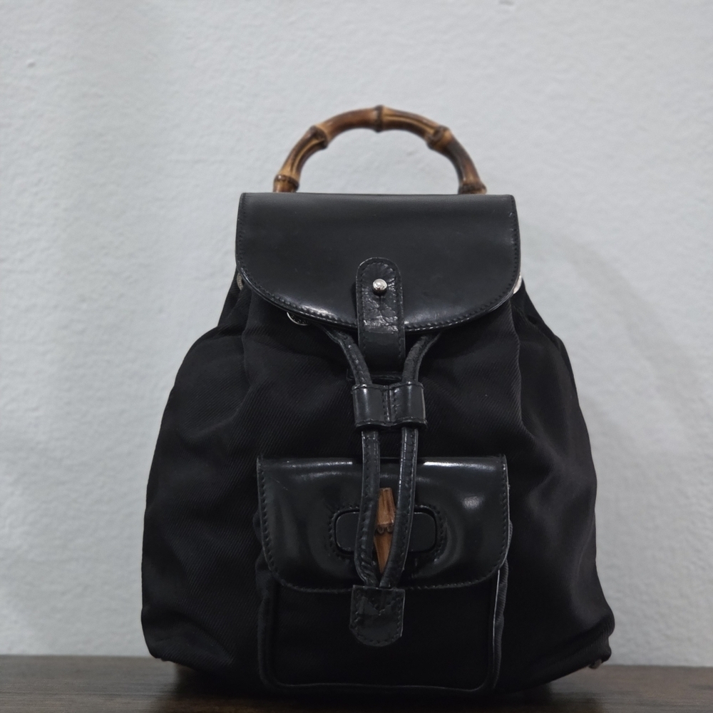 Gucci Vintage Bamboo Leather and Nylon Mini Backpack - Picture 2 of 15